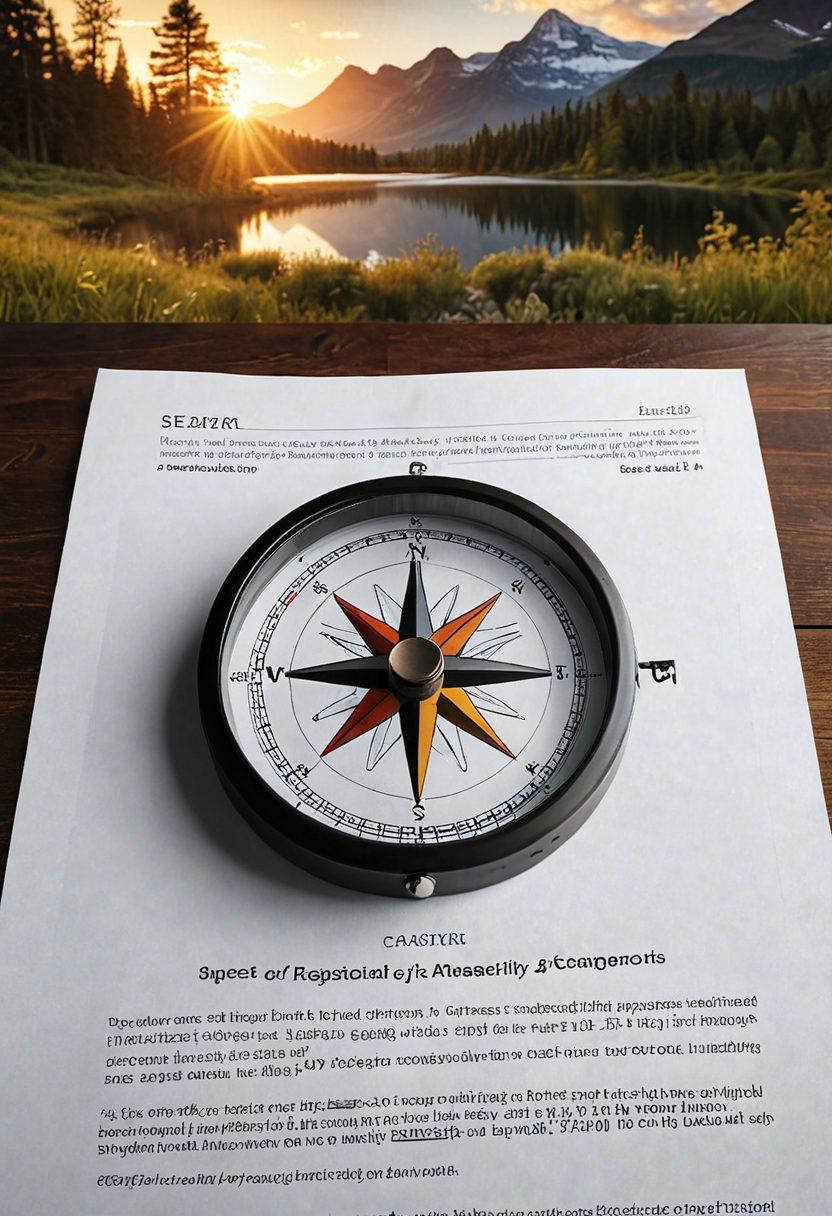 A compass resting on an open policy document amidst a serene landscape, symbolizing guidance in risk management. In the background, diverse people collaborate, discussing strategies with care and compassion. The scene conveys a sense of responsibility and thoughtful decision-making. Soft, warm lighting enhances the welcoming atmosphere. super-realistic. vibrant colors. atmospheric.